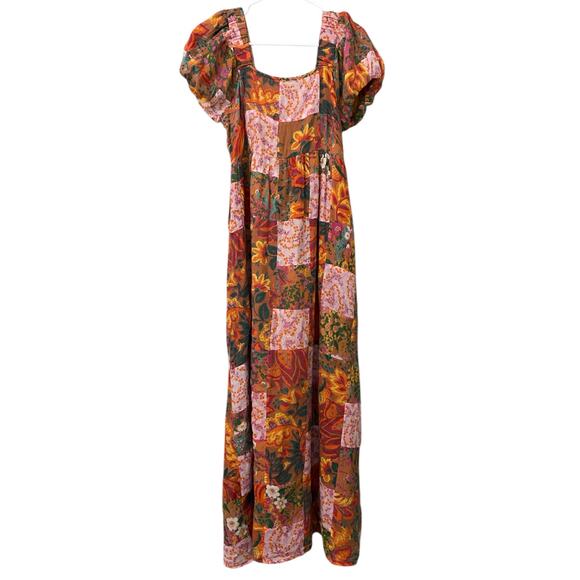 Banjanan Dragon Maxi Dress S/M Patchwork Floral Colorful 100% Cotton Boho India - Picture 4 of 14